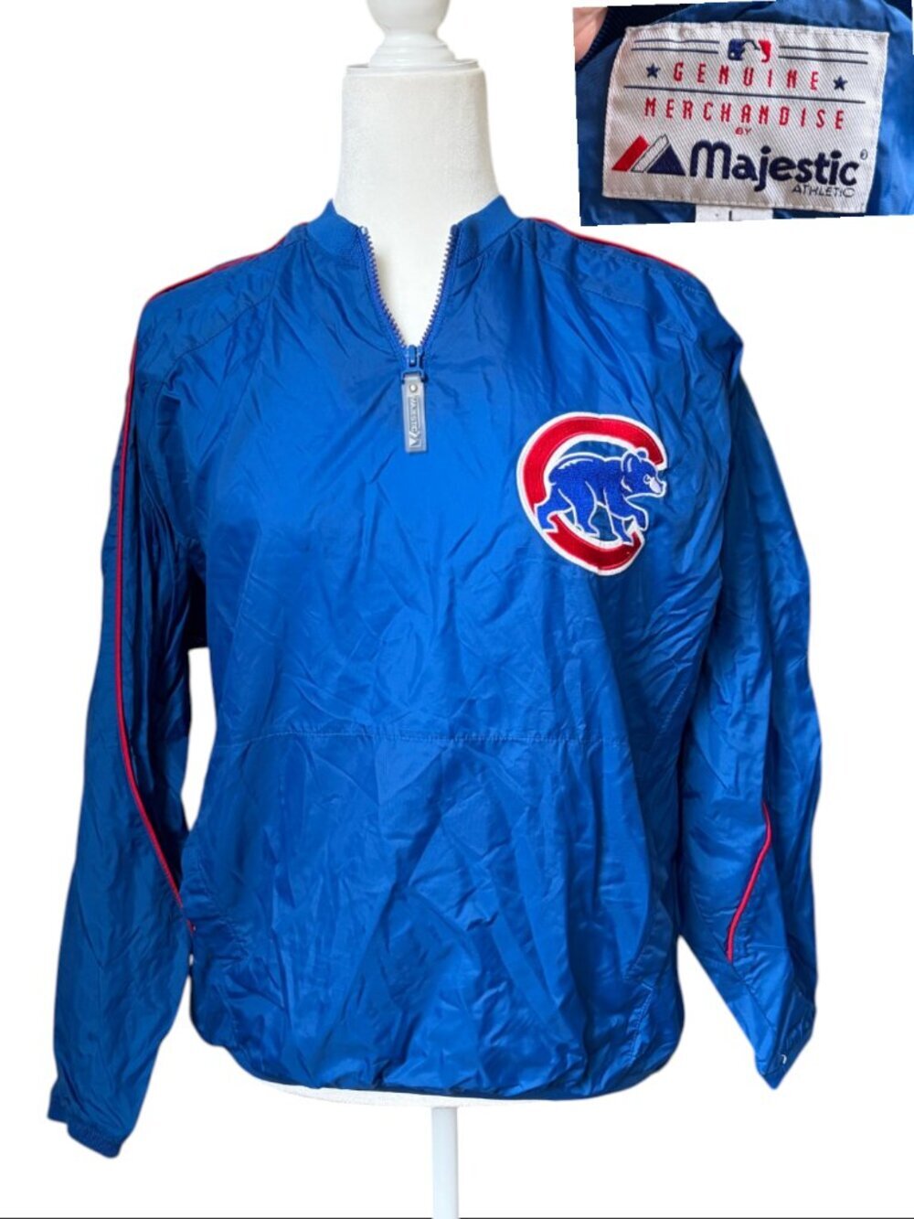 Vintage MLB Chicago Cubs Majestic Pullover Windbreaker Jacket Bear Patch Size L
